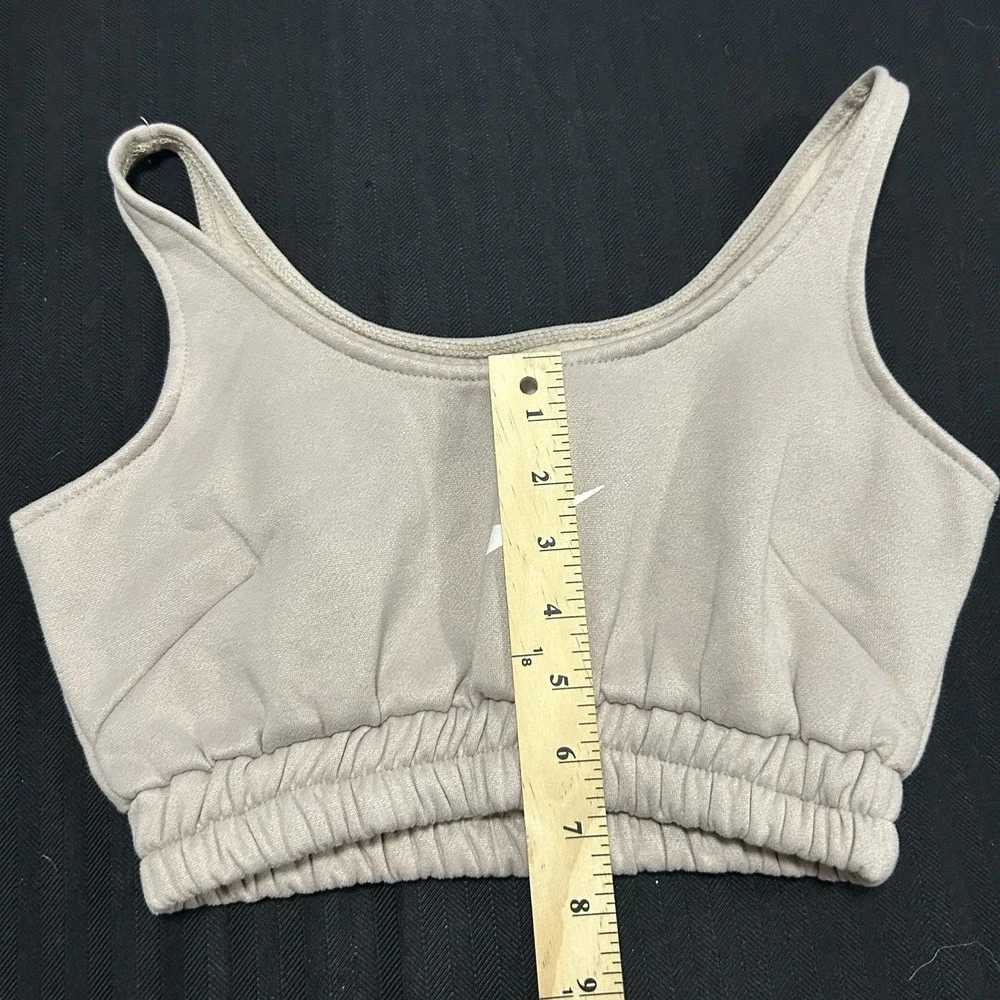 Nike Fleece Crop Top Sports Bra Women's Small Beige Center Swoosh
